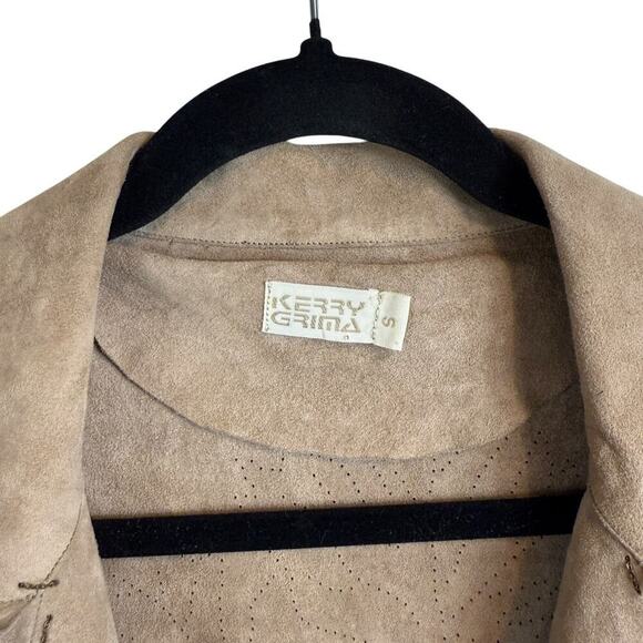 Kerry Grima Suede Leather Handmade Perforated Open Front Jacket Brown Size Small - Picture 2 of 6